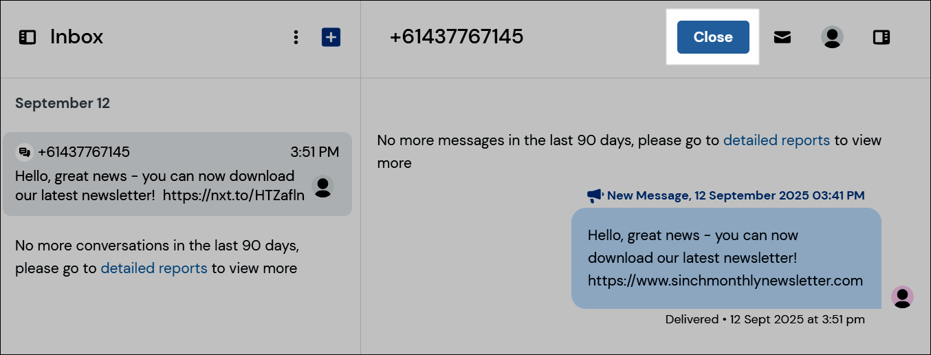 Location of the 'close' / 'Re-Open Conversation'button