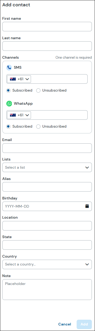 Screenshot showing the 'Add Contact' form.