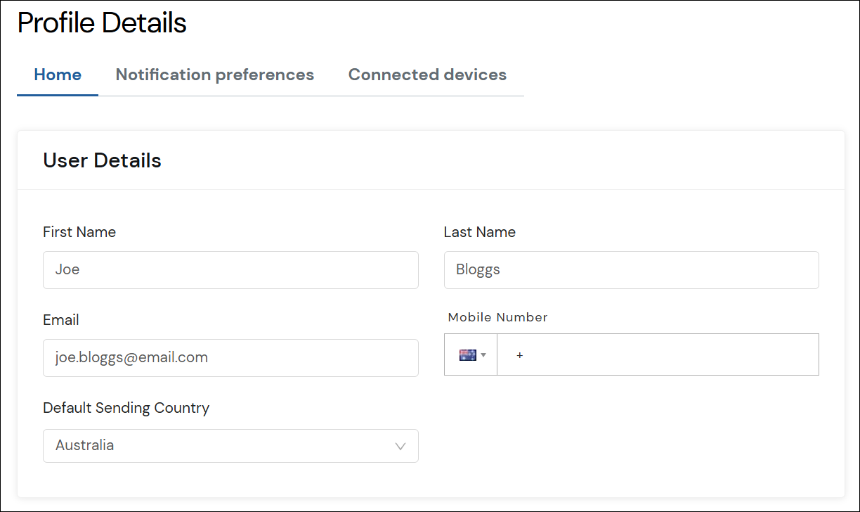 Profile details form