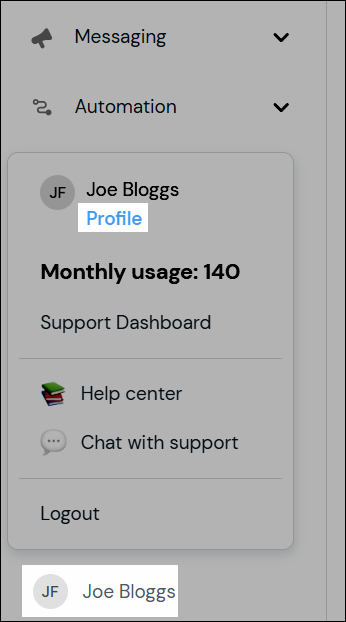 Screenshot showing location of profile icon