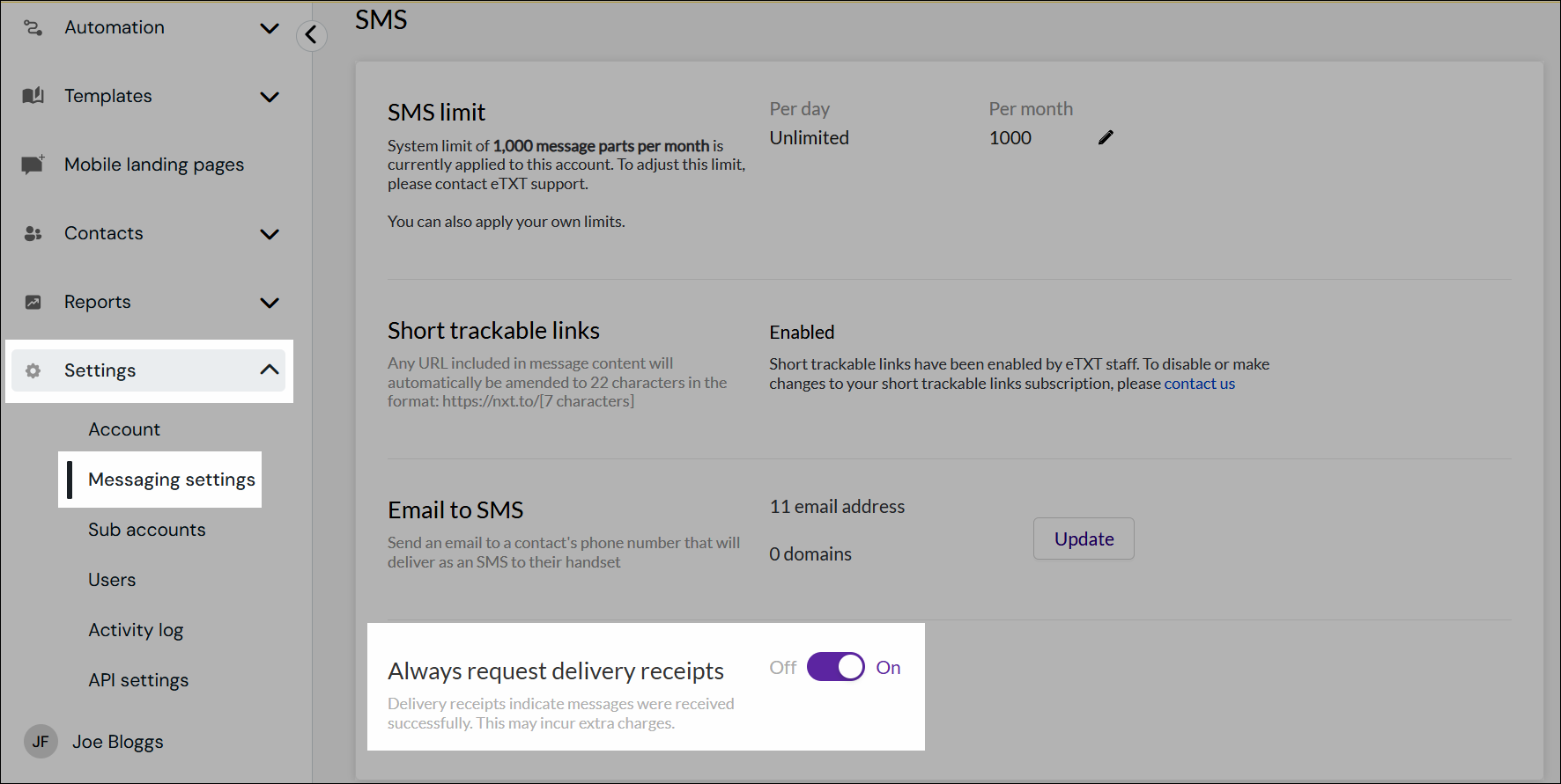Delivery receipts navigation screenshot
