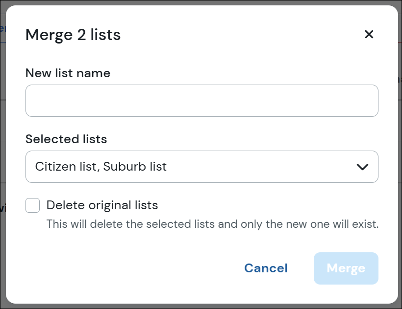 Merge lists modal