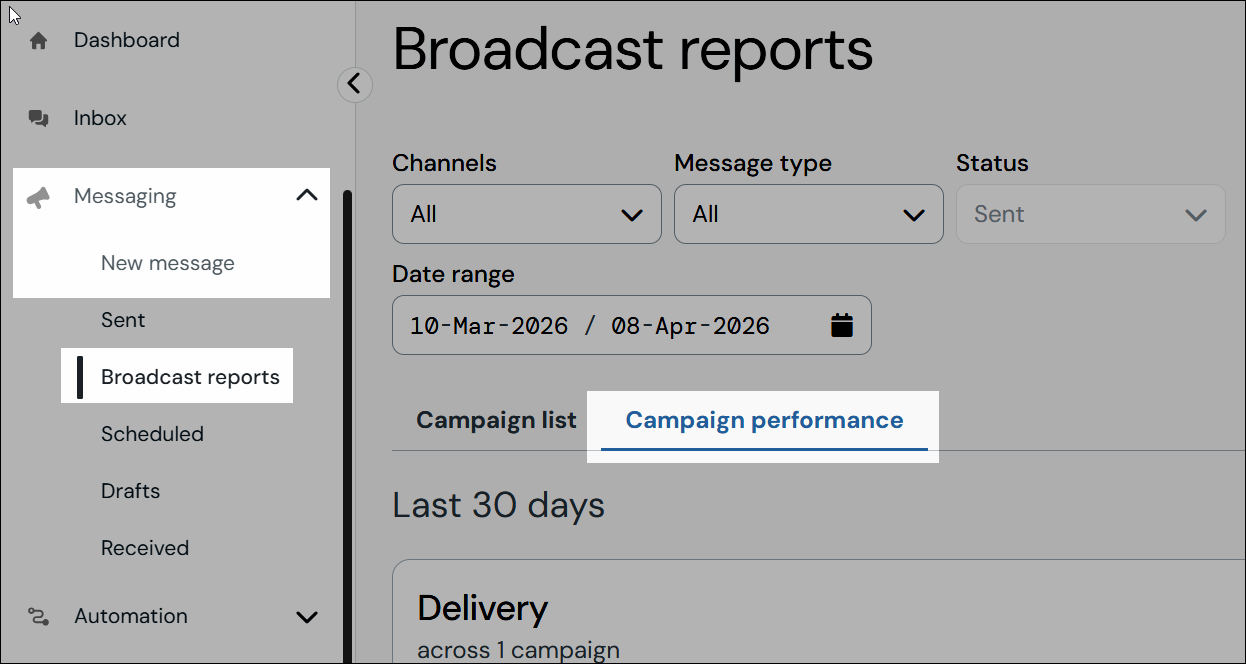 Campaign performance navigation screenshot